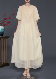 Art Light Yellow Exra Large Hem Nail Bead Chiffon Robe Dresses Summer