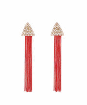 Art Metal Zircon Triangle Tassel Drop Earrings