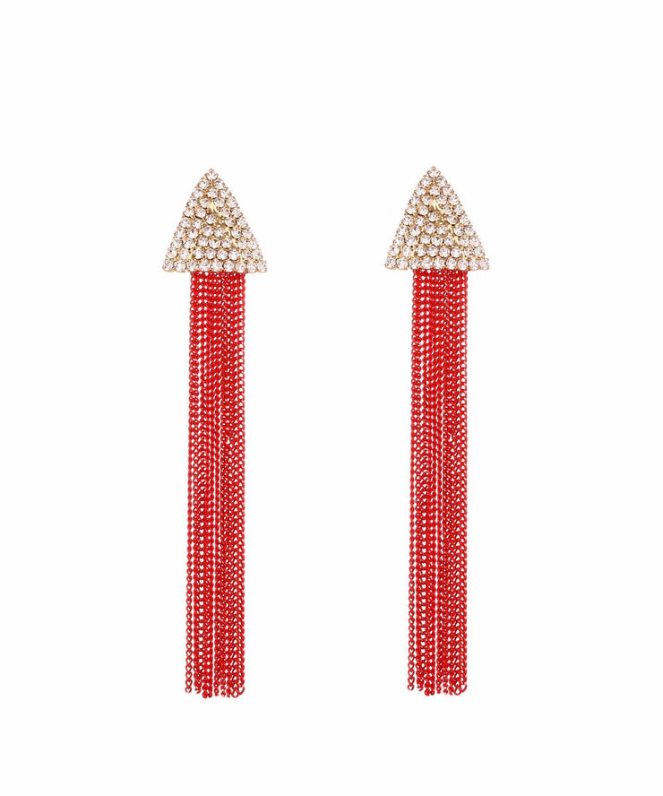 Art Metal Zircon Triangle Tassel Drop Earrings