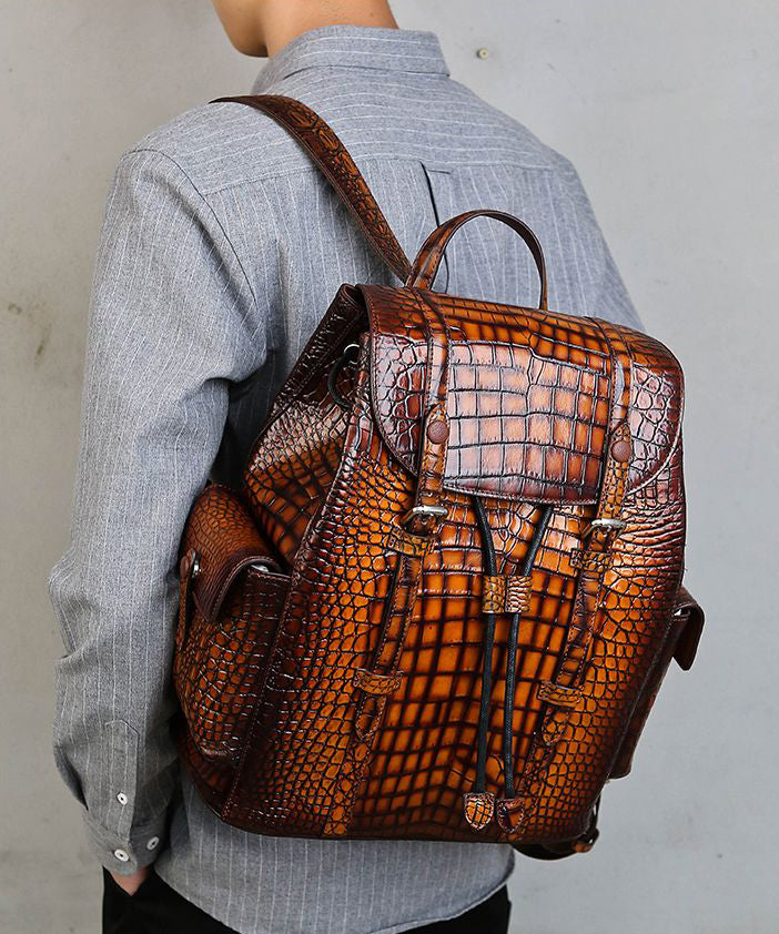 Art Mixed Color Large Capacity Genuine Crocodile Skin Backpack Bag