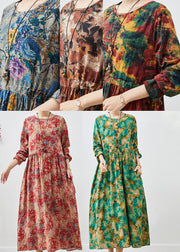 Art Mulberry Cinched Print Cotton Long Dress Spring