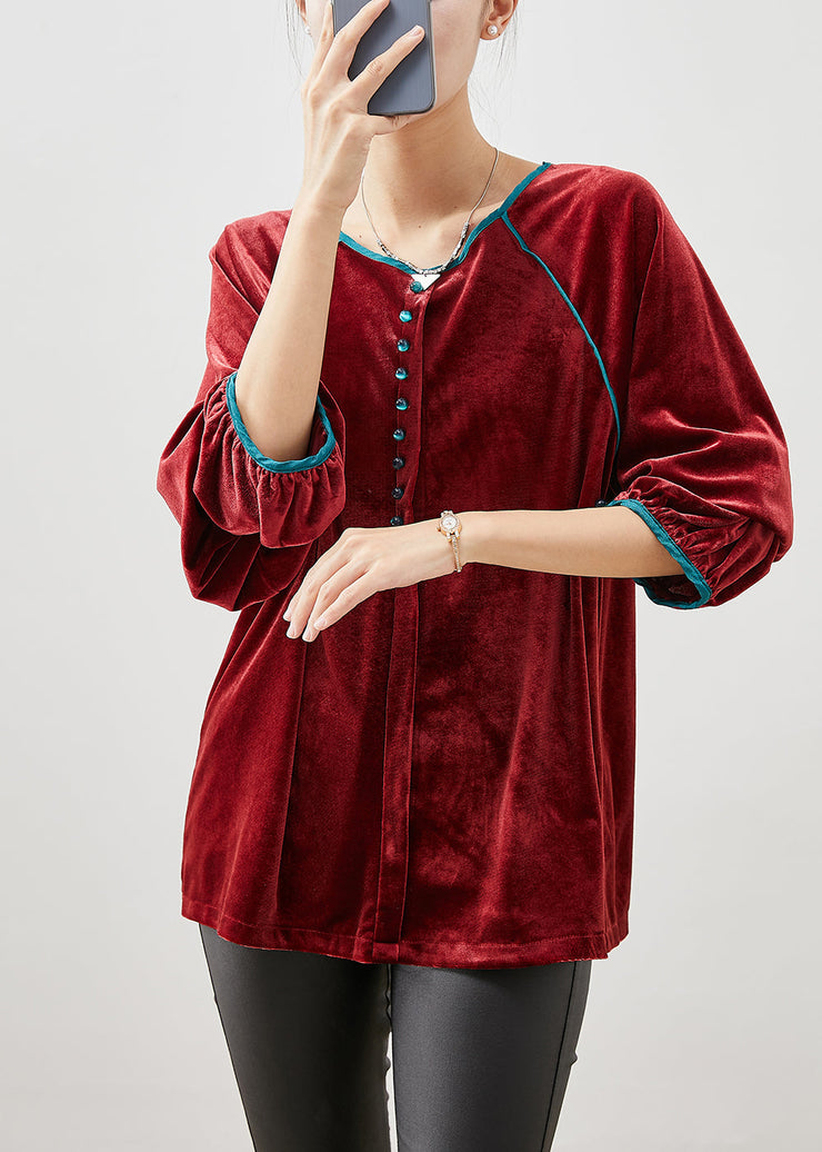 Art Mulberry Oversized Patchwork Silk Velour Blouses Fall