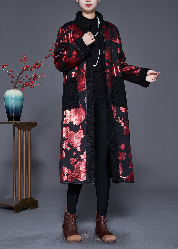 Art Mulberry Print Oversized Fleece Wool Lined Coats Winter