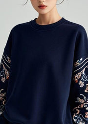 Art Navy O-Neck Print Pullover Fall