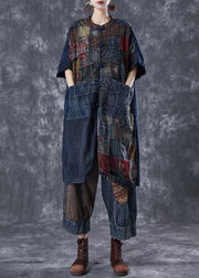 Art Navy Oversized Patchwork Chinese Button Denim Cardigans Summer