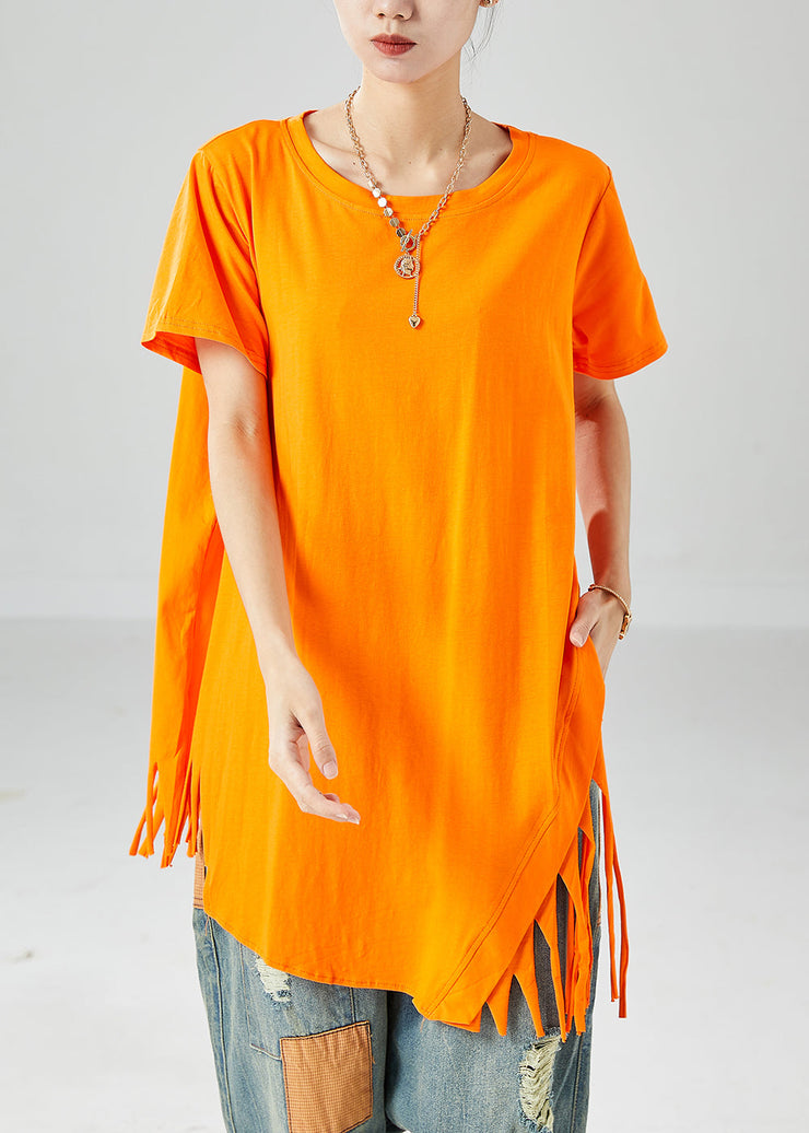 Art Orange Asymmetrical Tassel Cotton Tank Tops Summer