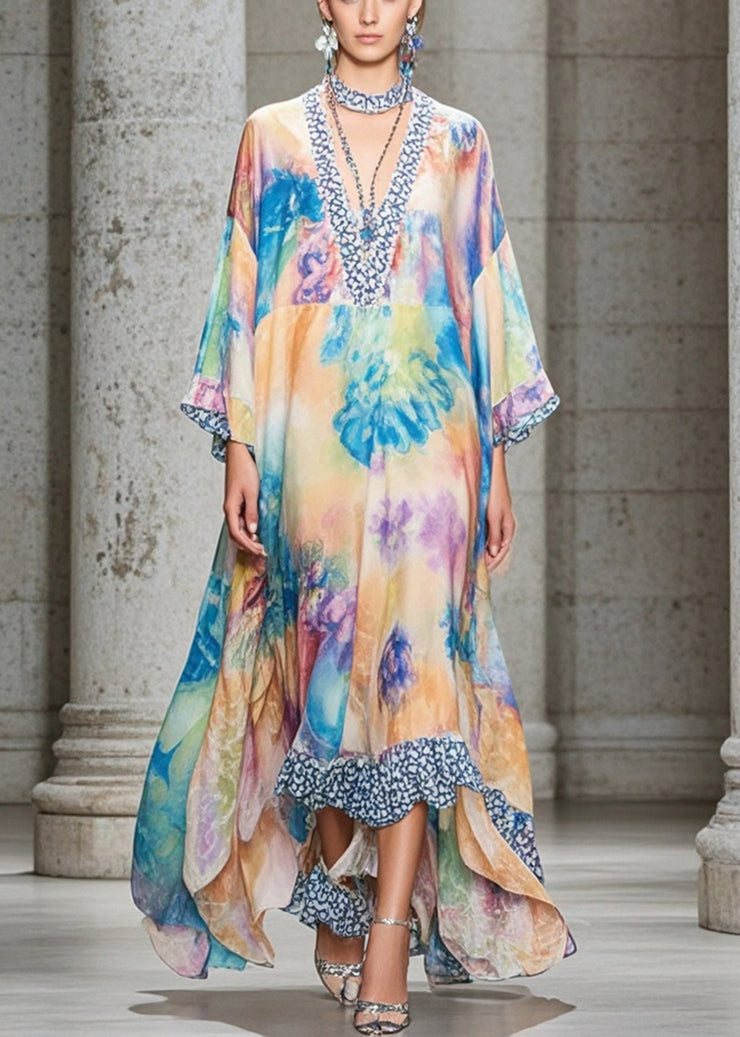 Art Oversized Print Exra Large Hem Chiffon Beach Dresses Fall