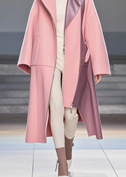 Art Pink Asymmetrical Patchwork Woolen Trench Fall