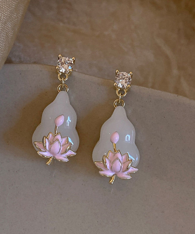 Art Pink Copper Alloy Resin Lotus Stud Earrings