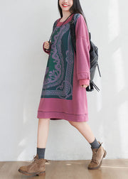 Art Pink Oversized Print Cotton Pullover Sweatshirt Dress Spring