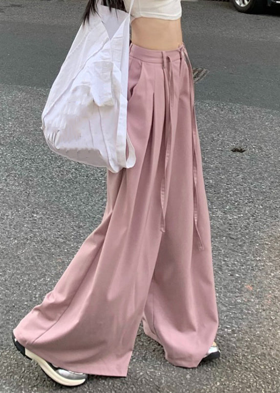 Art Pink Pockets High Waist Patchwork Spandex Wide Leg Pants Summer