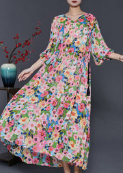 Art Pink Print Exra Large Hem Chiffon Cinched Dresses Spring