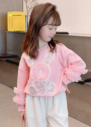 Art Pink Tulle Patchwork Little Rabbit Sequins Kids Sweatshirts Top Fall