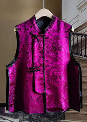 Art Purple Jacquard Chinese Button Patchwork Silk Vest Sleeveless