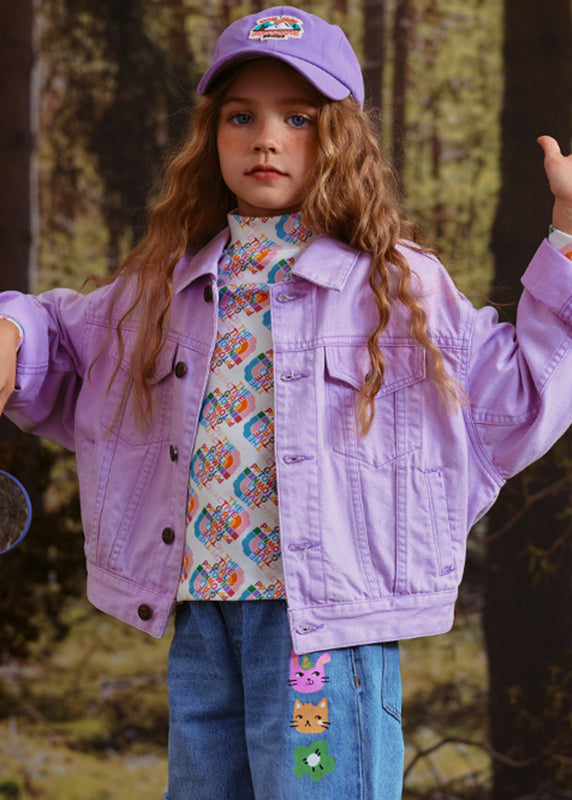 Art Purple Peter Pan Collar Patchwork Kids Coat Fall