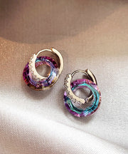 Art Rainbow Copper Alloy Zircon Circle Hoop Earrings