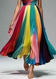 Art Rainbow Strapless Chiffon Party Pleated Dress Summer