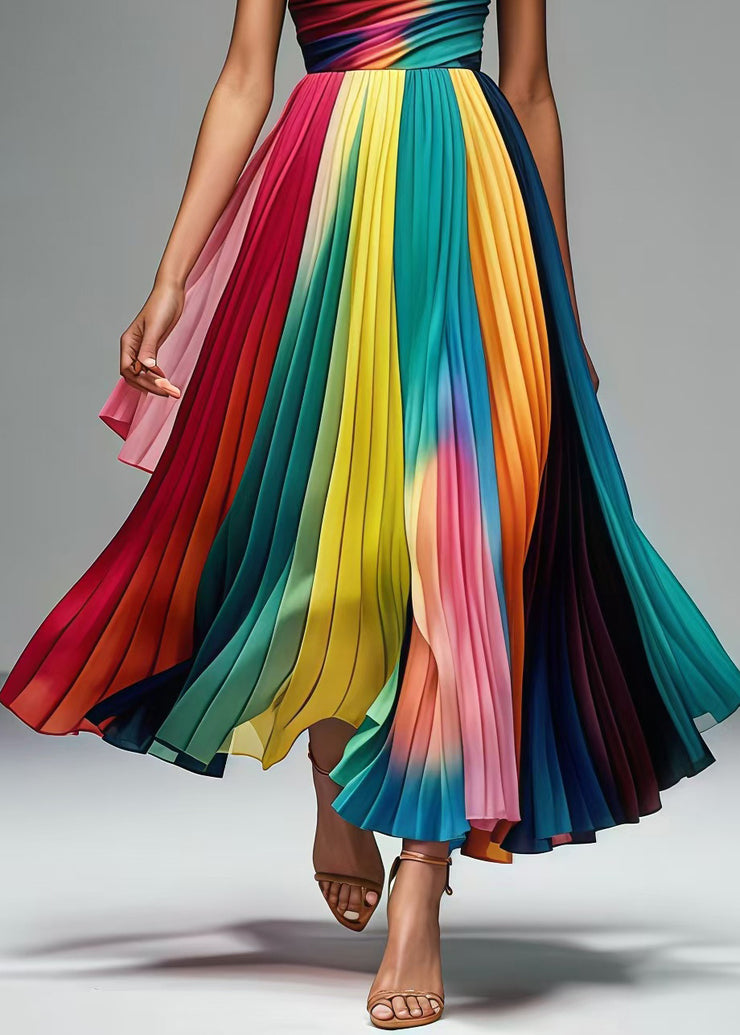 Art Rainbow Strapless Chiffon Party Pleated Dress Summer