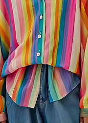 Art Rainbow V Neck Striped Linen UPF 50+ Top Summer