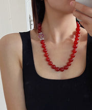 Art Red Hand Woven Agate Beading Graduated Bead Necklace