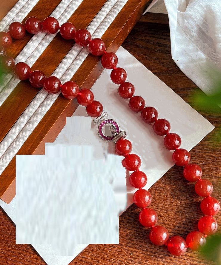 Art Red Hand Woven Agate Beading Graduated Bead Necklace