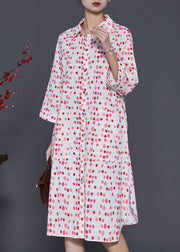 Art Red Oversized Print Cotton Shirt Dress Spring