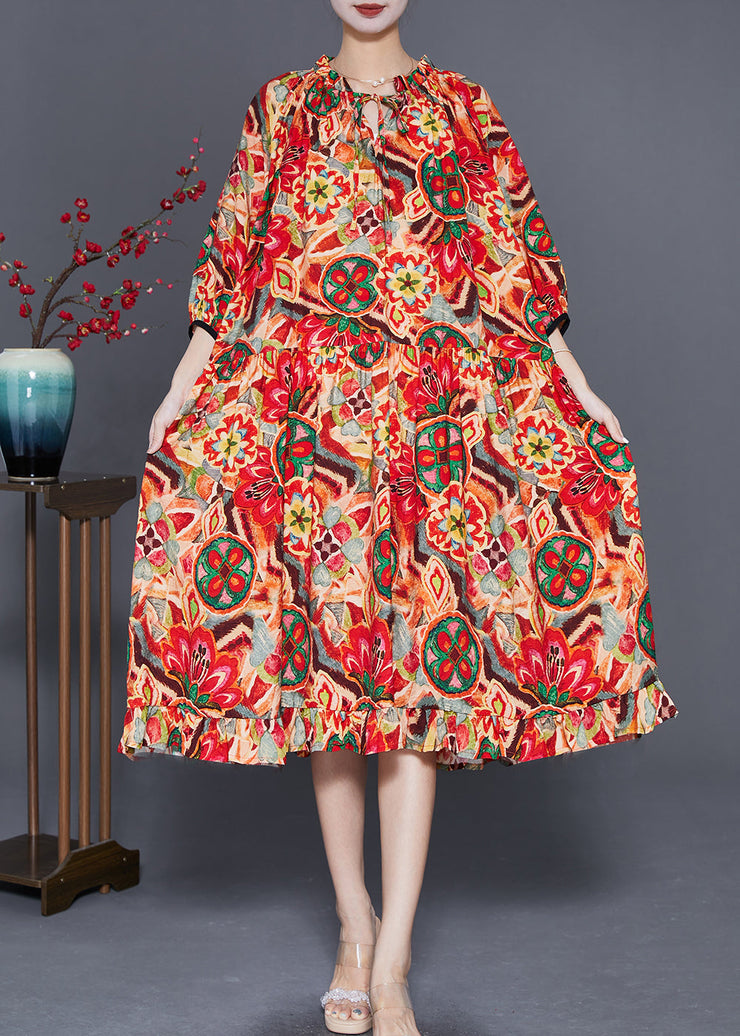 Art Red Oversized Print Exra Large Hem Robe Dresses Summer