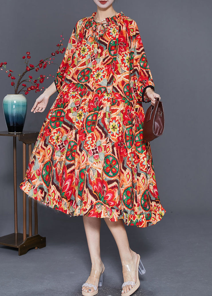 Art Red Oversized Print Exra Large Hem Robe Dresses Summer