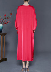 Art Red Oversized Silk Robe Dresses Batwing Sleeve