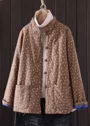 Art Red Print Button Pockets Thick Coat Winter