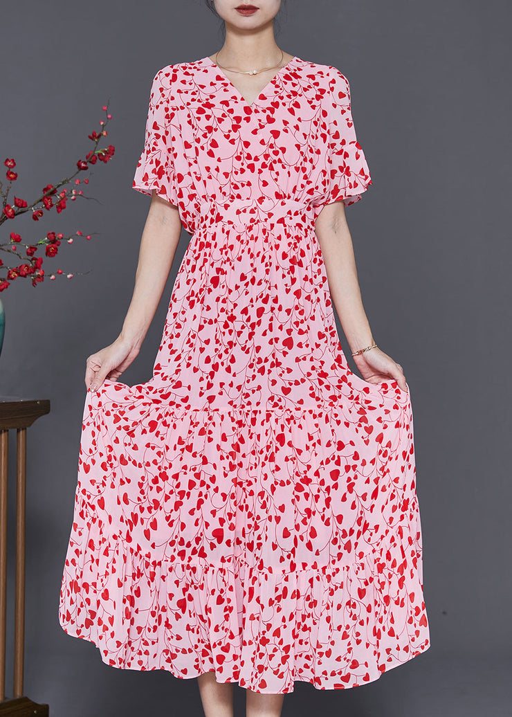 Art Red Print Exra Large Hem Chiffon Dresses Summer