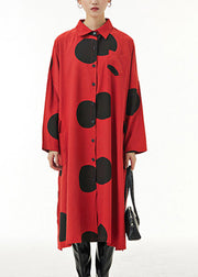 Art Red Side Open Button Maxi Shirt Dress Spring