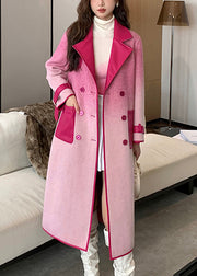 Art Rose Button Pockets Patchwork Woolen Coats Winter