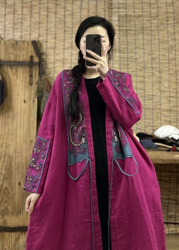 Art Rose Embroideried Tassel Patchwork Linen Loose Cardigan Fall