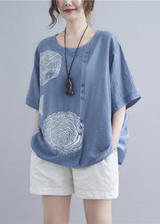 Art Sky Blue Oversized Print Cotton Tanks Summer