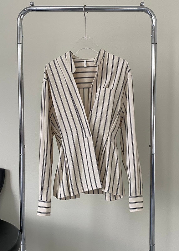 Art Striped Stand Collar Flattering Shirt Long Sleeve