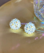 Art White Alloy Zircon Resin Stud Earrings