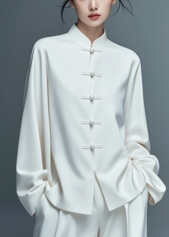 Art White Button Solid Thin Cotton Coat Fall