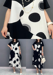 Art White O Neck Dot Print Patchwork Cotton Dresses Summer