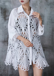 Art White Oversized Hollow Out Lace Shirt Tops Fall