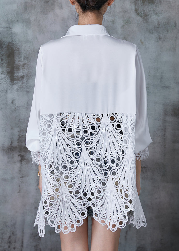 Art White Oversized Hollow Out Lace Shirt Tops Fall