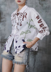 Art White Peter Pan Collar Print Chiffon Shirt Top Fall