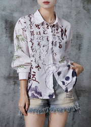 Art White Peter Pan Collar Print Chiffon Shirt Top Fall