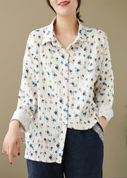 Art White Peter Pan Collar Print Cotton Shirts Fall