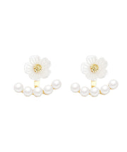 Art White Sterling Silver Alloy Pearl Floral Stud Earrings