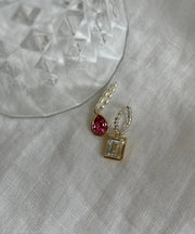 Art White White Zircon Crystal And Pink Water Drop Pendant Necklace