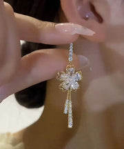 Art White Zircon Floral Bow Tassel Drop Earrings