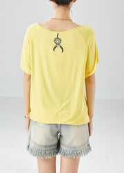 Art Yellow Asymmetrical Design Rivet Print Silk Tank Summer