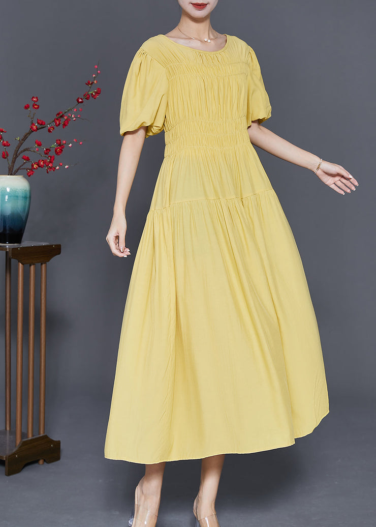 Art Yellow Cinched Exra Large Hem Cotton Party Dress Summer