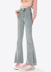 Autumn American Retro Side Split Design Slim Fit Denim Flared Trousers